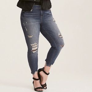 Girlfriend Jeans with Fishnet Details - Size 12